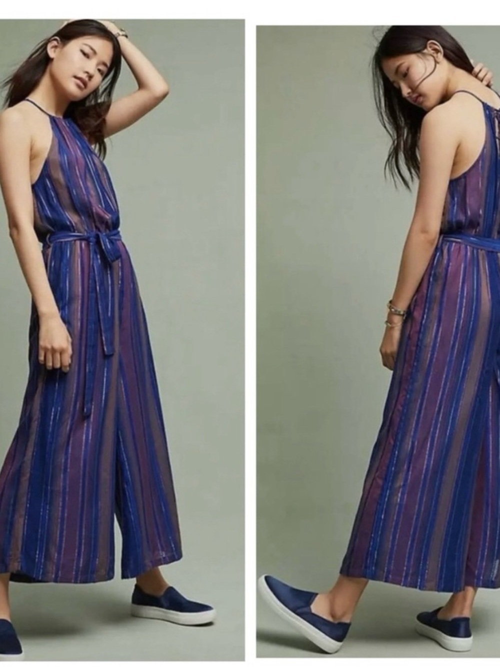 Cleobella for Anthropologie Lois Metallic Stripe Wide-Leg Jumpsuit SZ 2